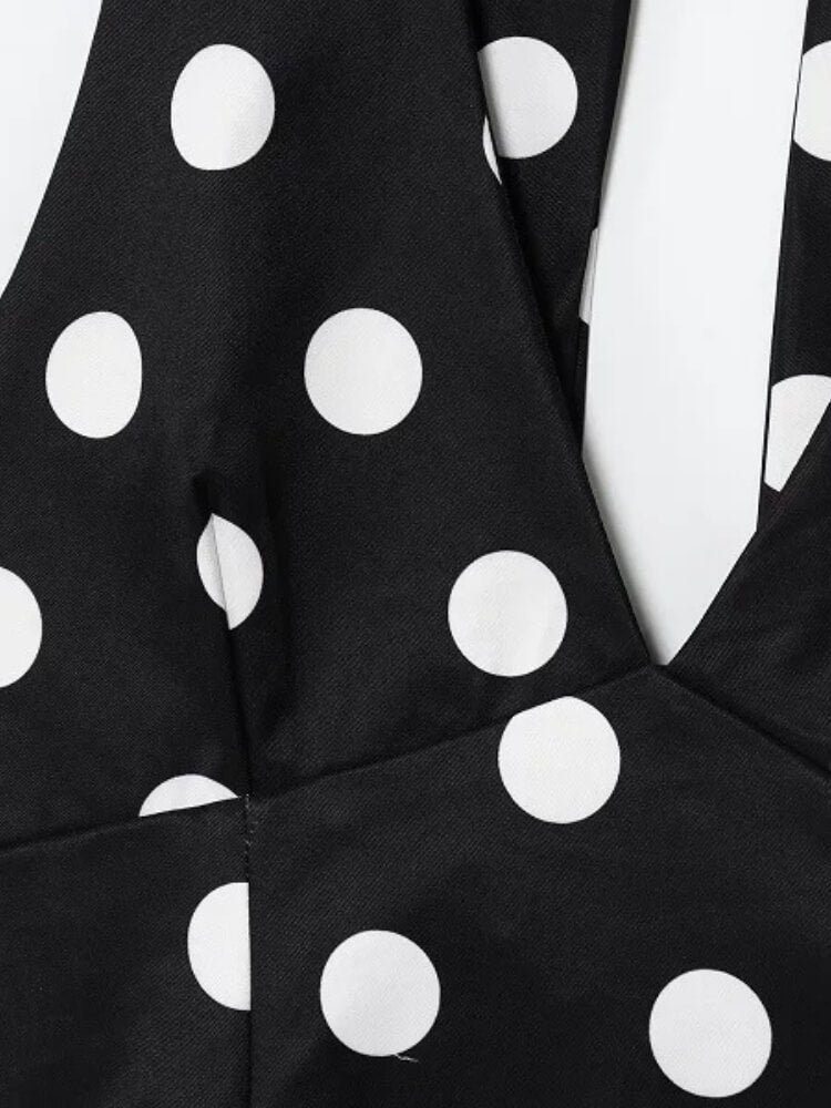 Polka Dot Top with tie detail, Y2K halter top styled with low rise bottoms