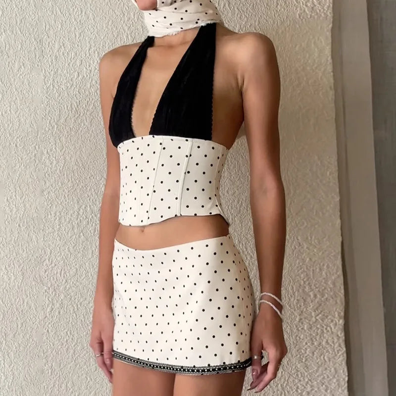 , Y2K skirt styled with a crop top