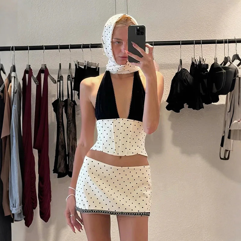 , Y2K skirt styled with a crop top