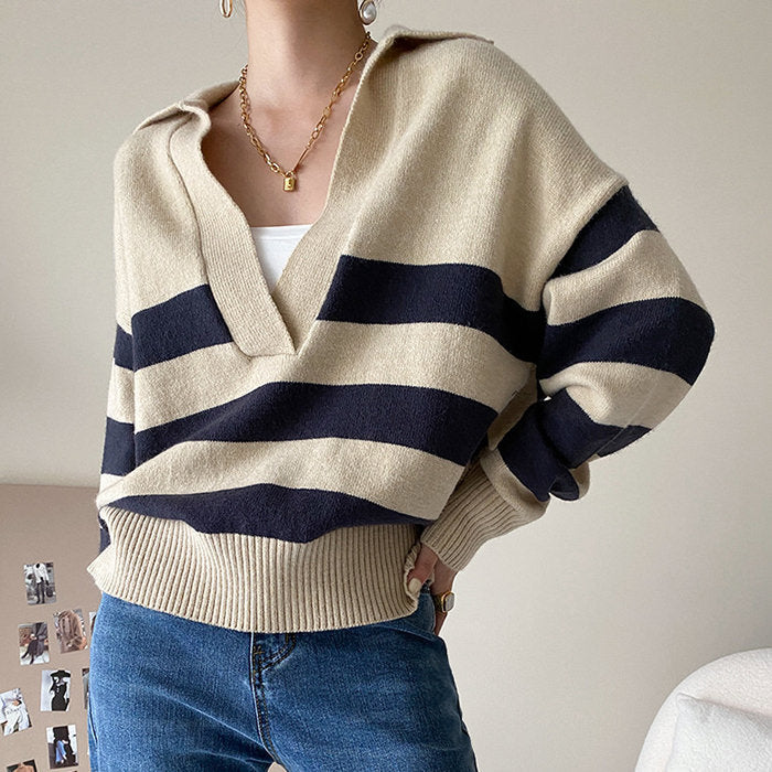 Preppy Collar Striped Pullover-Sweaters-MAUV STUDIO-STREETWEAR-Y2K-CLOTHING