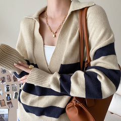 Preppy Collar Striped Pullover-Sweaters-MAUV STUDIO-STREETWEAR-Y2K-CLOTHING