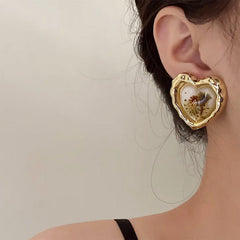 Pressed Flower Vintage Heart Earrings-Earrings-MAUV STUDIO-STREETWEAR-Y2K-CLOTHING