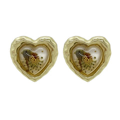 Pressed Flower Vintage Heart Earrings-Earrings-MAUV STUDIO-STREETWEAR-Y2K-CLOTHING