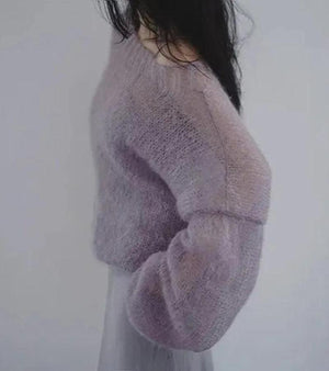 Puff Sleeved Mesh Knit Sweater-Purple-One Size-Mauv Studio