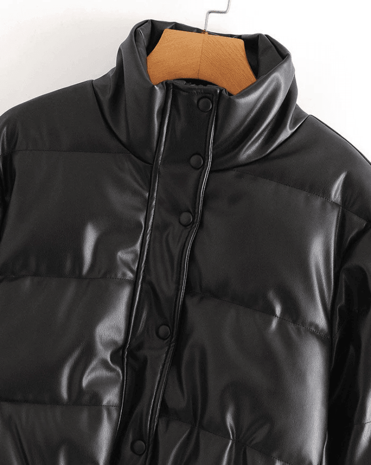 Puffer Jacket Pu Leather Puffer Jacket-Jackets-MAUV STUDIO-STREETWEAR-Y2K-CLOTHING