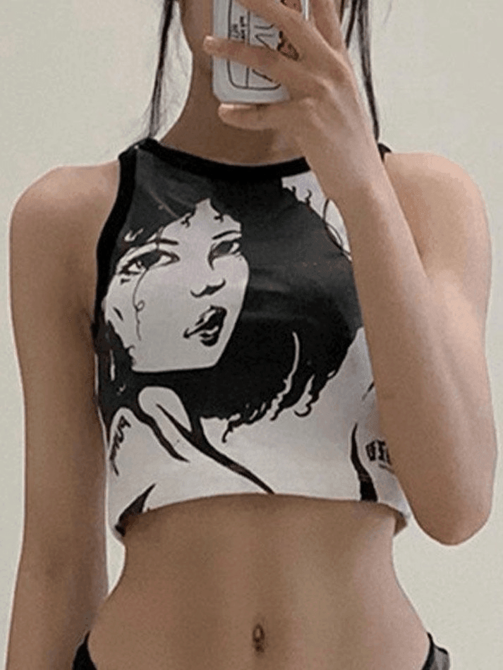 Punk Girl Cropped Tank Top-Tank Tops-MAUV STUDIO-STREETWEAR-Y2K-CLOTHING