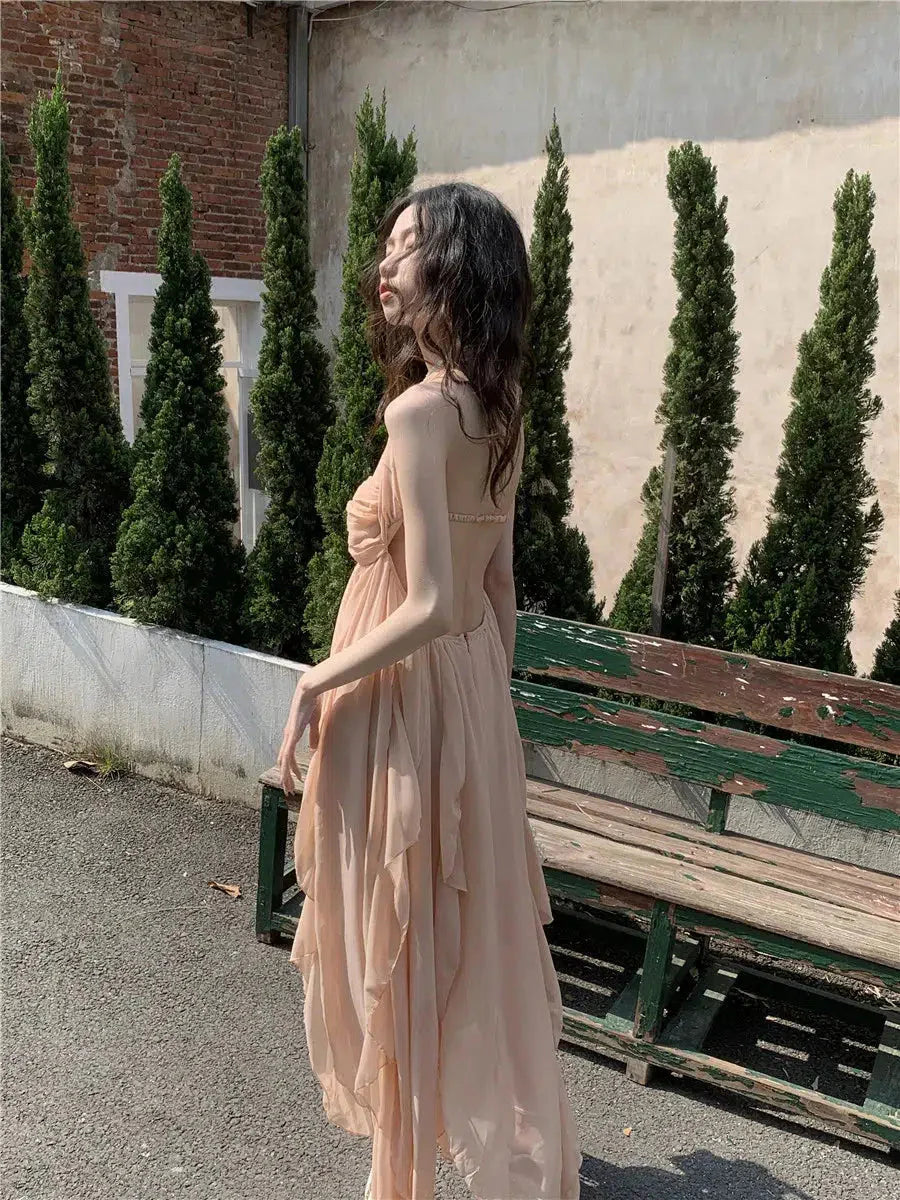Sheer Backless Chiffon Midi Dress MAUVSTUDIO Sheer Backless Chiffon Midi Dress MAUVSTUDIO