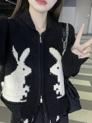 Rabbit Knitted Zip Cardigan-Mauv Studio