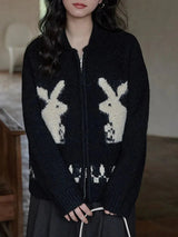 Rabbit Knitted Zip Cardigan-Black-S-Mauv Studio