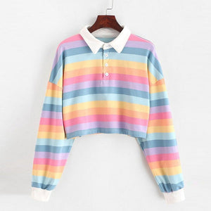 Rainbow Collared Top-Tops-MAUV STUDIO-STREETWEAR-Y2K-CLOTHING