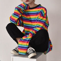 Rainbow Extra Long Sleeve Tee-Tops-MAUV STUDIO-STREETWEAR-Y2K-CLOTHING