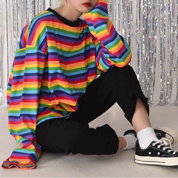 Rainbow Extra Long Sleeve Tee-Tops-MAUV STUDIO-STREETWEAR-Y2K-CLOTHING