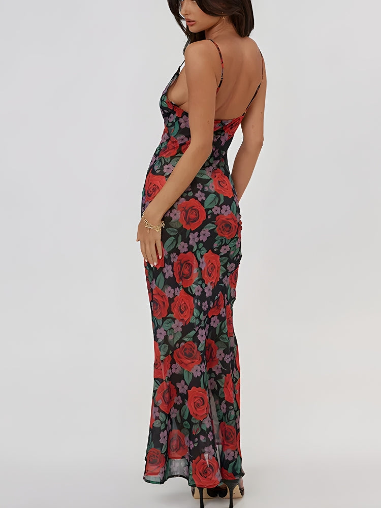 Red Rose Maxi Dress view 4 | MAUVSTUDIO®