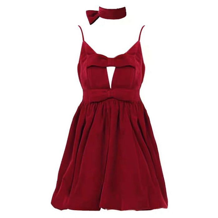 Red Velvet Halter Dress-Dresses-MAUV STUDIO-STREETWEAR-Y2K-CLOTHING