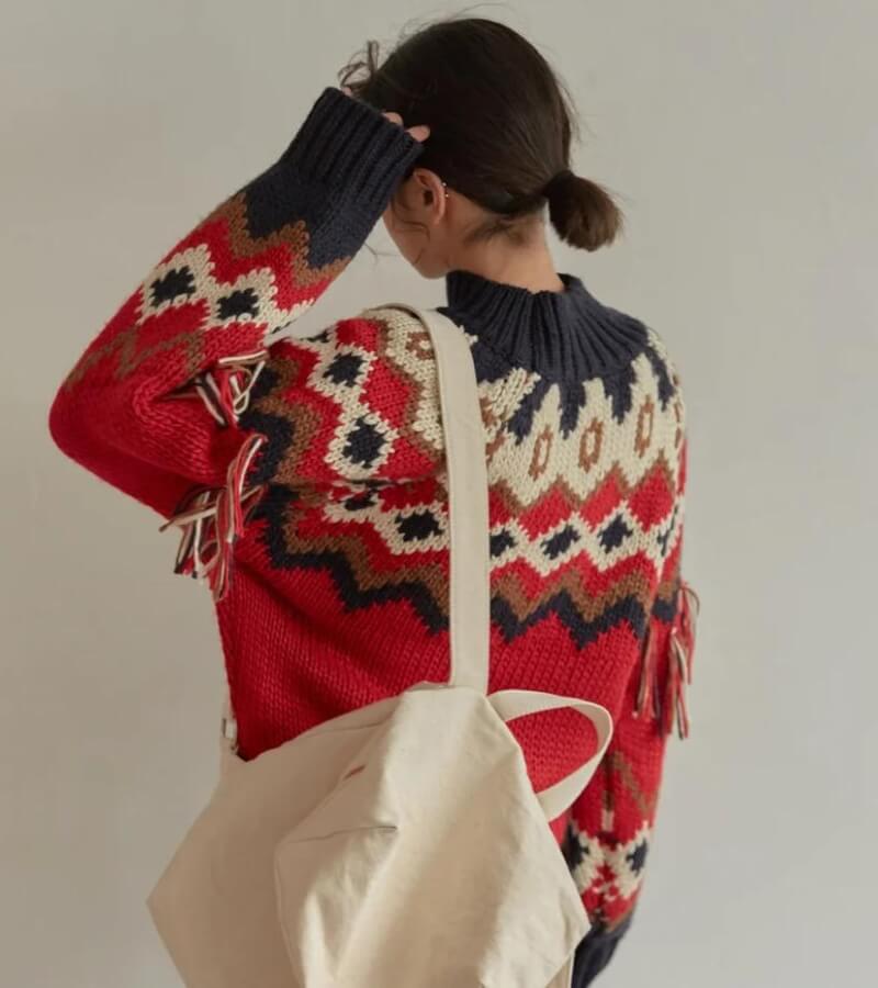 Retro Pattern Knitted Christmas Sweater-Mauv Studio