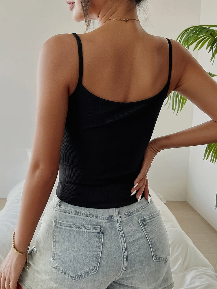 Ribbed Button Cami Top with ribbed knit, Y2K tube top styled with low rise bottoms