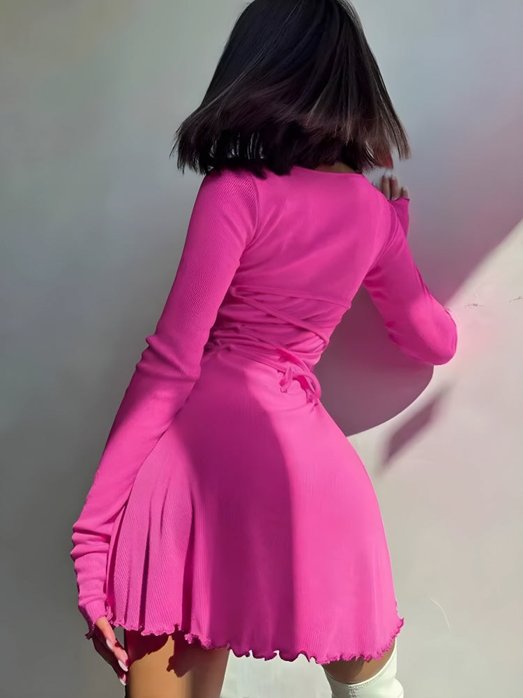 Ribbed Lace Up Mini Dress view 2 | MAUVSTUDIO®
