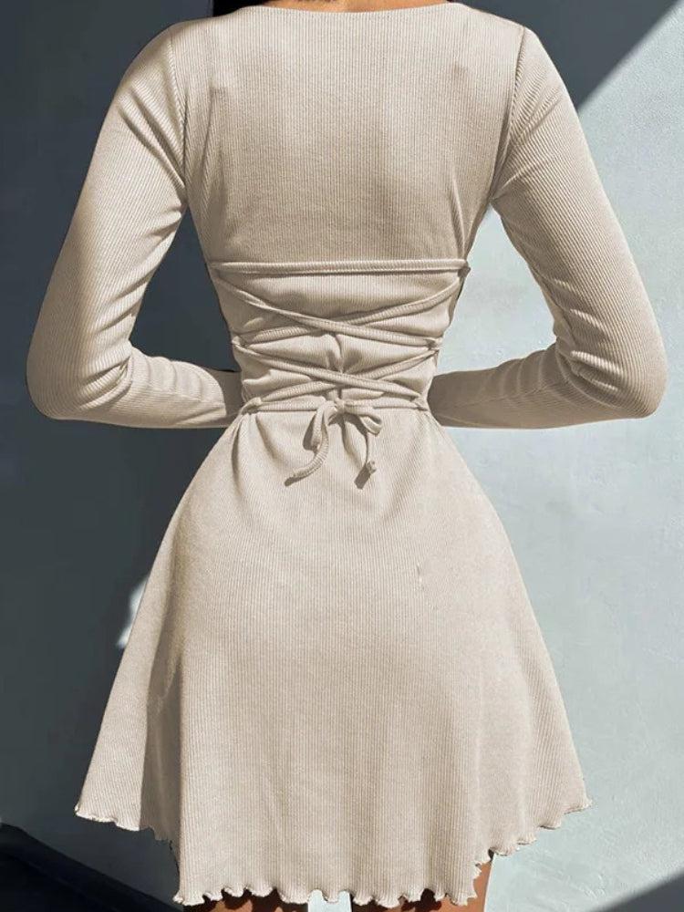 Ribbed Lace Up Mini Dress view 3 | MAUVSTUDIO®