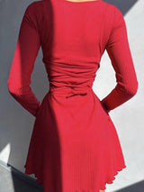 Ribbed Lace Up Mini Dress view 14 | MAUVSTUDIO®