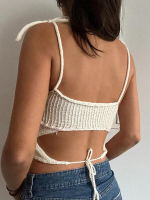 Rose Detailed Knitted Crop Top-Mauv Studio