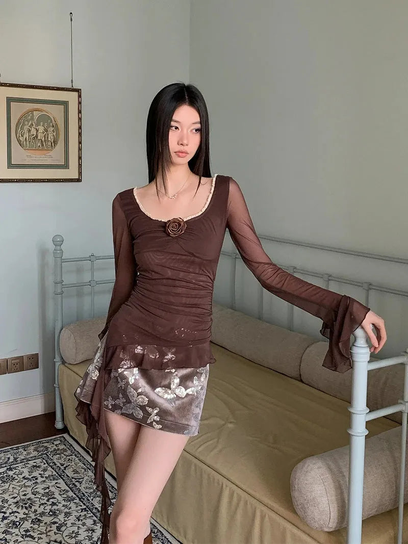 Rose Mesh Ruffled Top – MAUVSTUDIO®