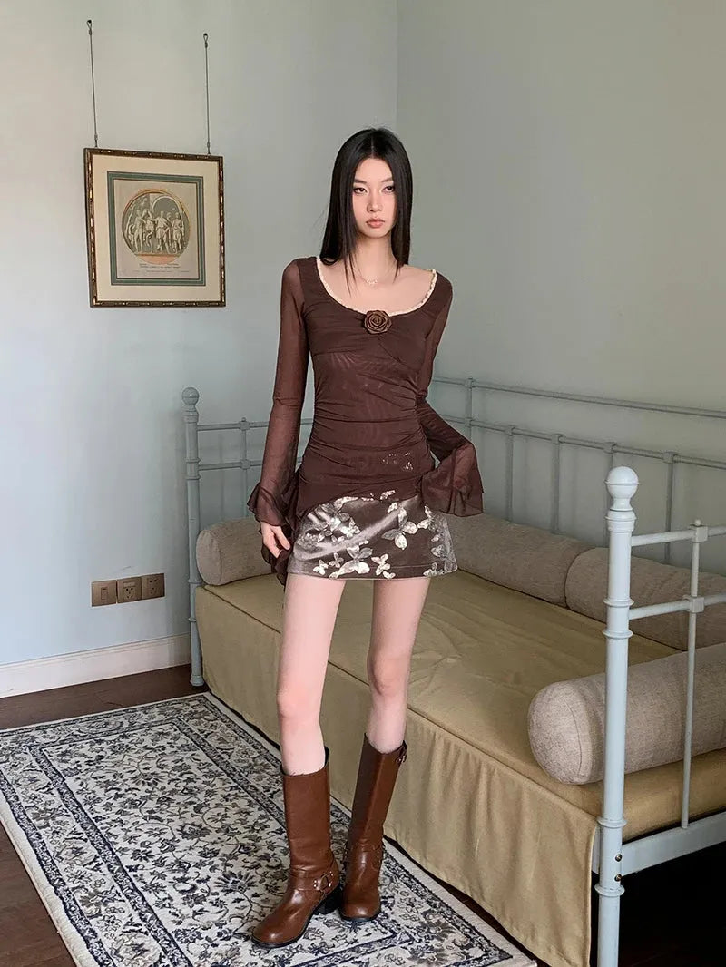Rose Mesh Ruffled Top – MAUVSTUDIO®