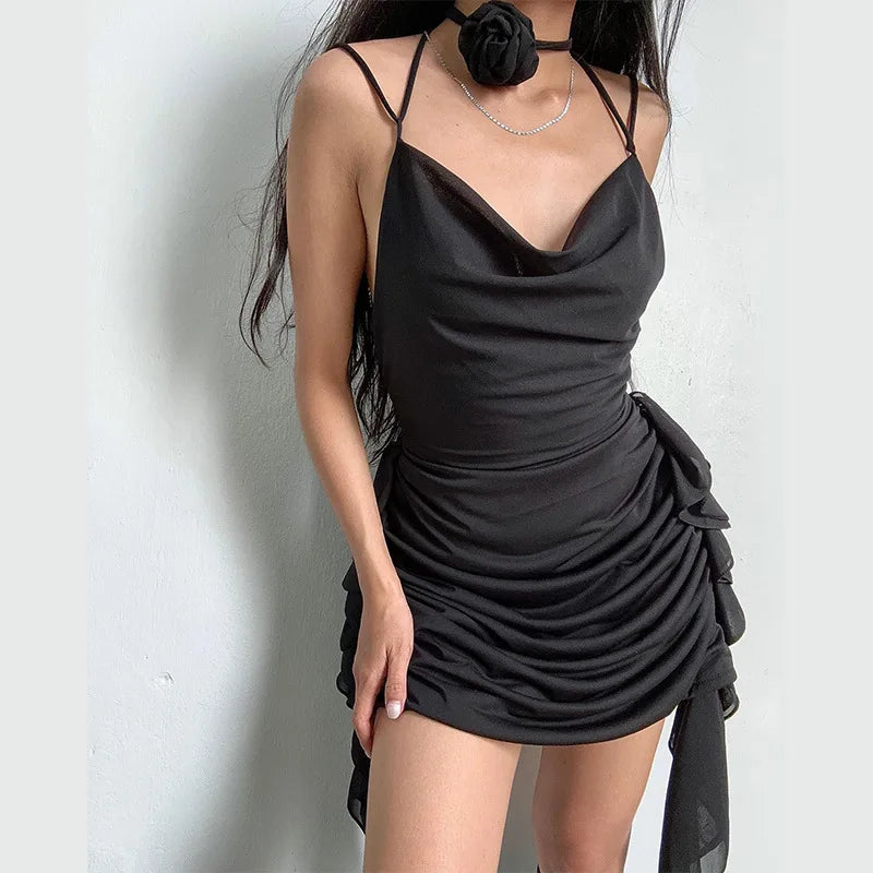 Rose Neck Tie Mini Dress view 8 | MAUVSTUDIO®