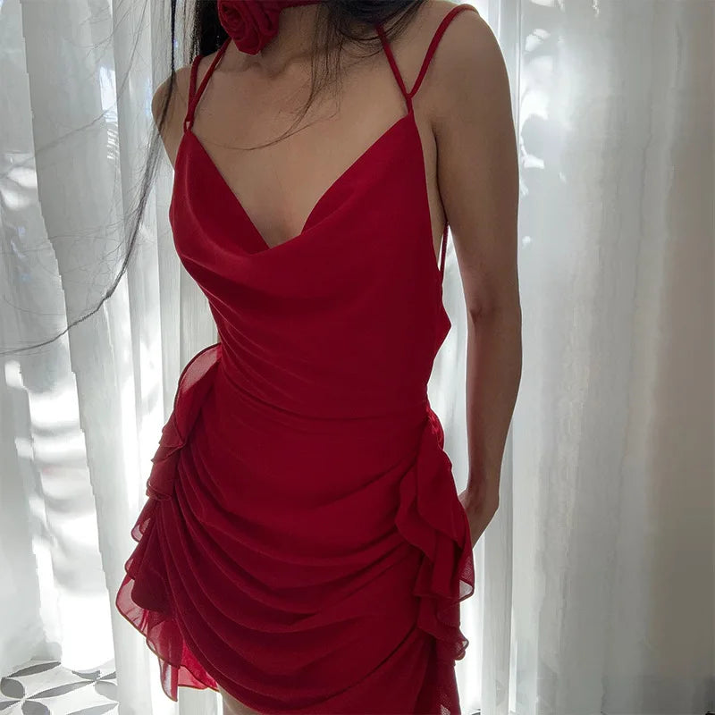 Rose Neck Tie Mini Dress view 11 | MAUVSTUDIO®