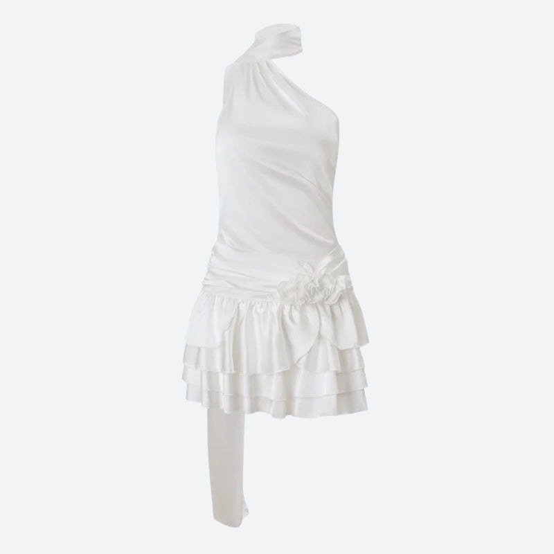Rose Satin Backless Mini Dress view 4 | MAUVSTUDIO®