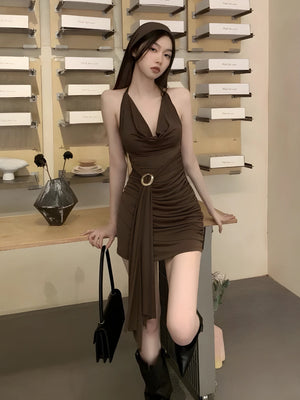 Ruched Halter Neck Mini Dress view 2 | MAUVSTUDIO®