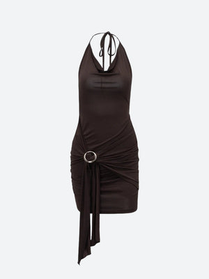 Ruched Halter Neck Mini Dress view 3 | MAUVSTUDIO®