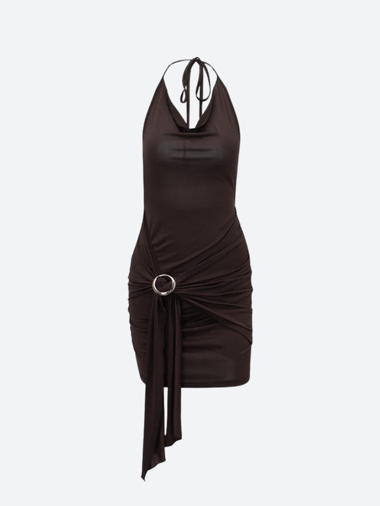 Ruched Halter Neck Mini Dress view 3 | MAUVSTUDIO®