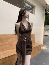 Ruched Halter Neck Mini Dress view 8 | MAUVSTUDIO®