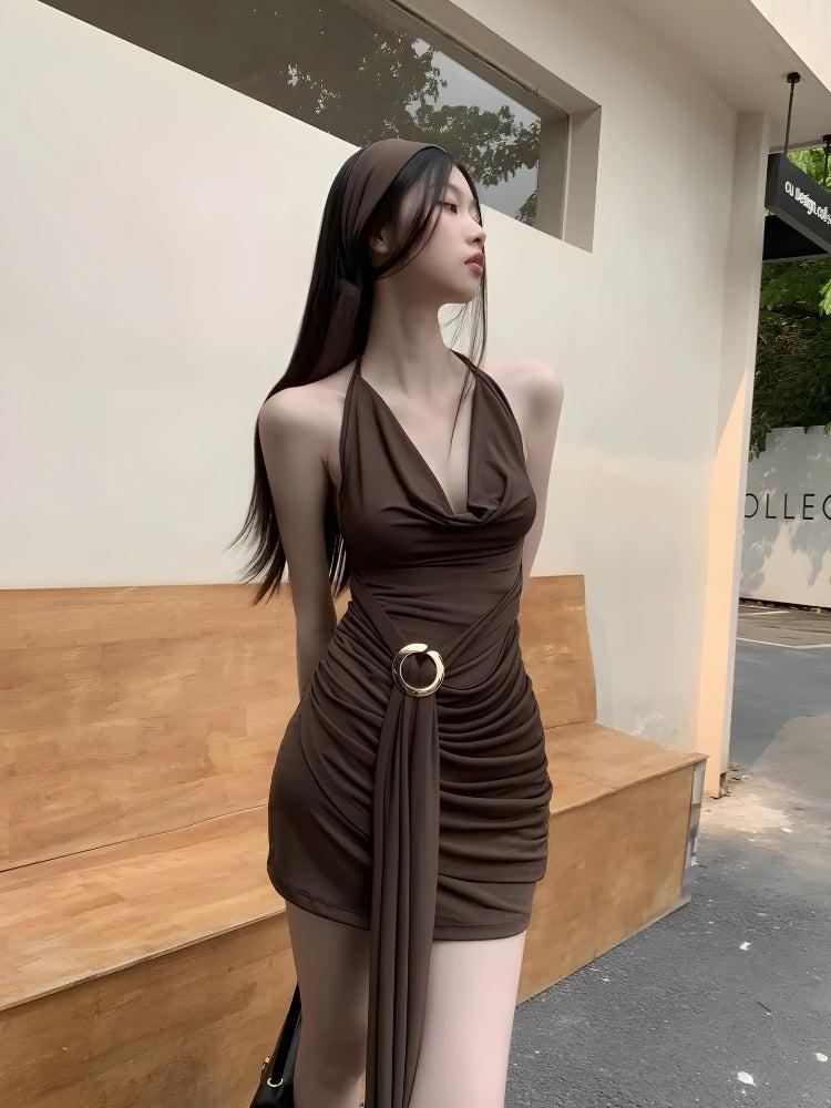 Ruched Halter Neck Mini Dress view 8 | MAUVSTUDIO®