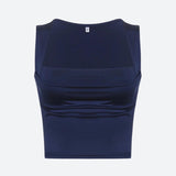Ruched Square Neck Tank Top-Navy-S-Mauv Studio