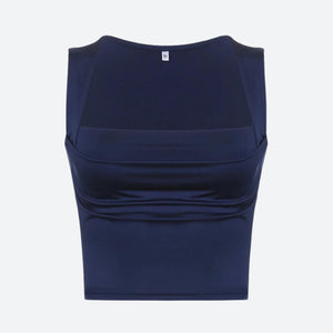 Ruched Square Neck Tank Top-Navy-S-Mauv Studio