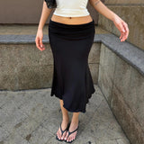 Ruched Waist Midi Skirt, Y2K skirt styled with a crop top