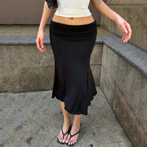 Ruched Waist Midi Skirt, Y2K skirt styled with a crop top