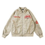 Y2K Embroidered PU Leather Racing Jacket