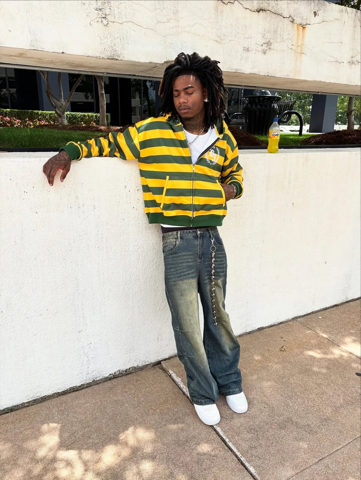 Y2K Stripe Rivet Embroidery Zip Up Hoodie lifestyle shot | MAUVSTUDIO®