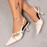 Pointed Toe Kitten Heel Buckle Slingback Sandals