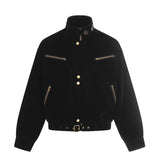 Y2K Suede Zip Jacket with Stand Collar