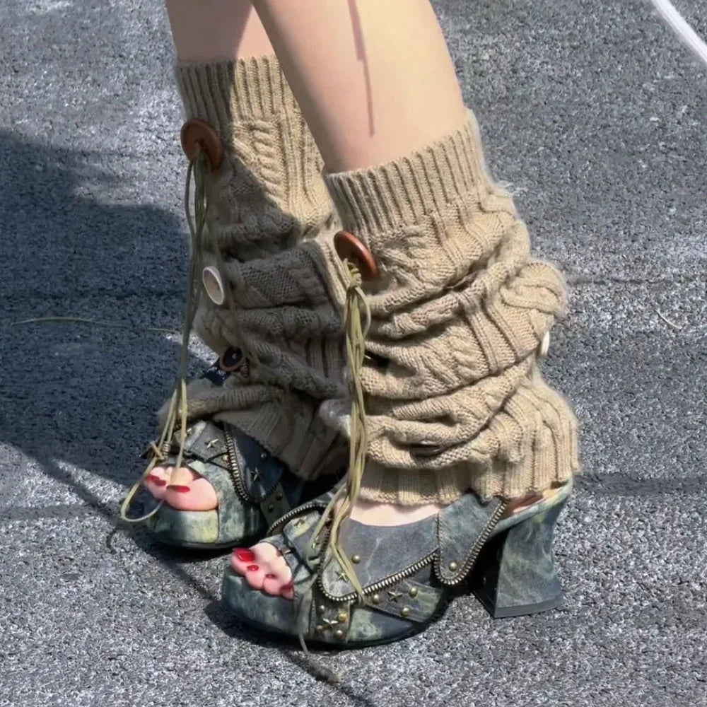 Y2K Star Rivet Denim Platform Slingback Sandals