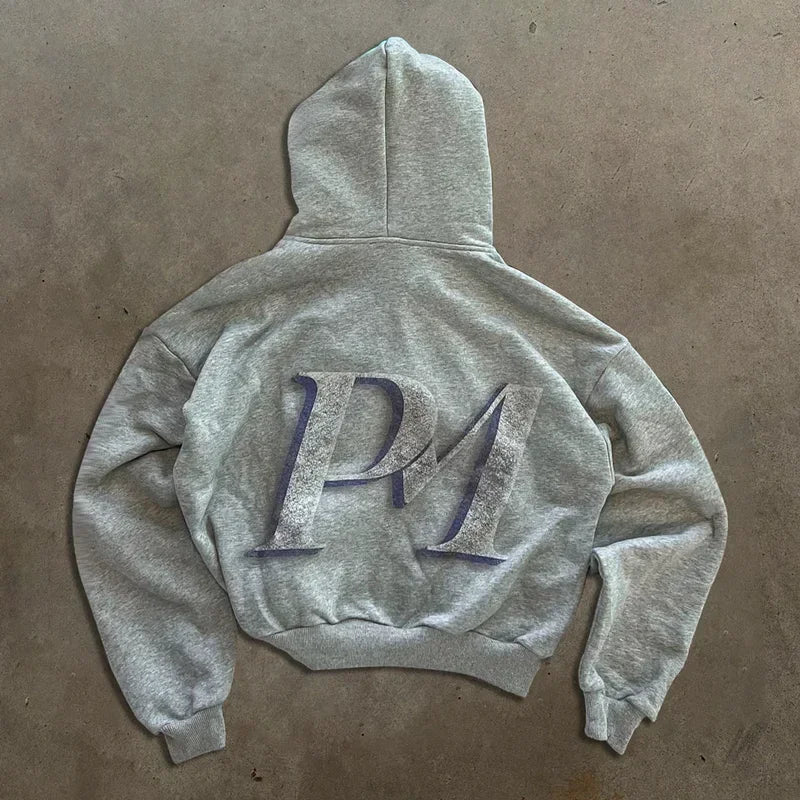 Y2K Printed Zip-Up Street Hoodie side view | MAUVSTUDIO®