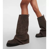 Y2K Pleated Square Toe Knee-High Boots