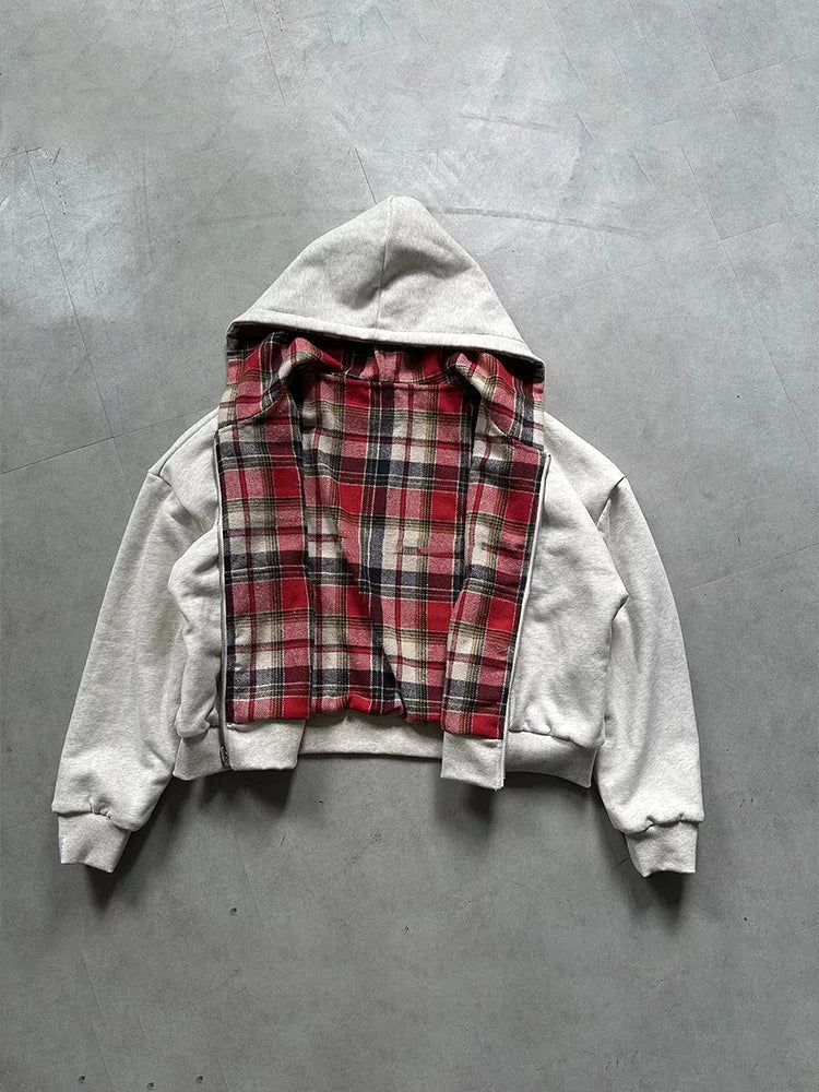 Y2K Plaid Double-Sided Zip-Up Hoodie styled look | MAUVSTUDIO®