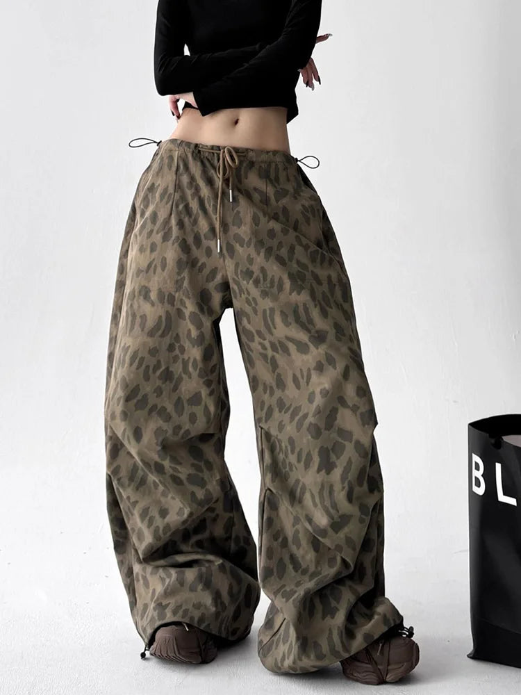Y2K Leopard Low Waist Wide Leg Pants
