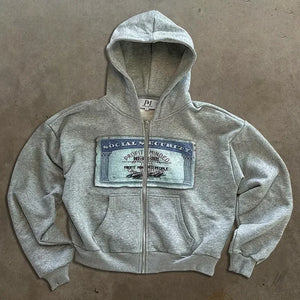 Y2K Printed Zip-Up Street Hoodie | MAUVSTUDIO®
