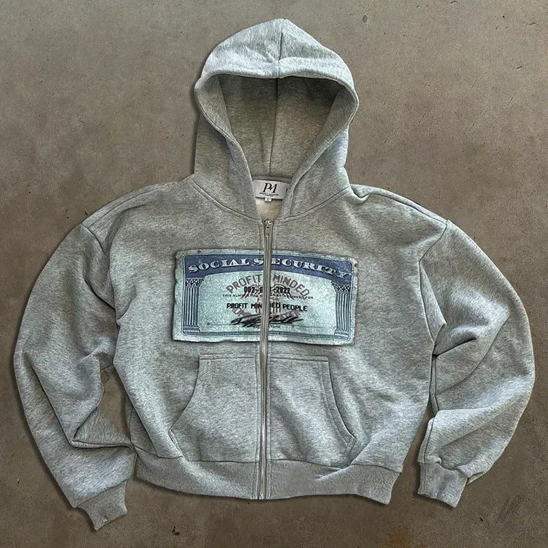 Y2K Printed Zip-Up Street Hoodie | MAUVSTUDIO®