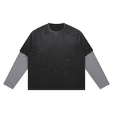 Distressed Splatter Print Ripped Layered Tee